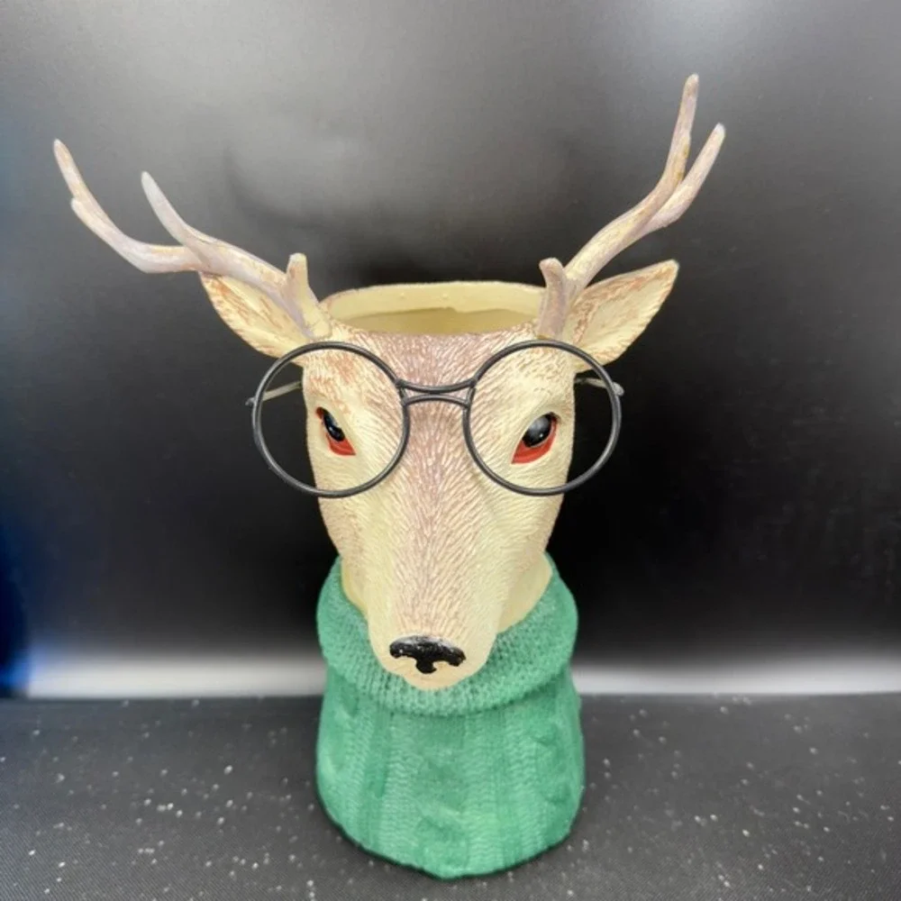 Ashland Deer Head Vase Vessel Decorative Container Glasses Green Sweater‎ Resin